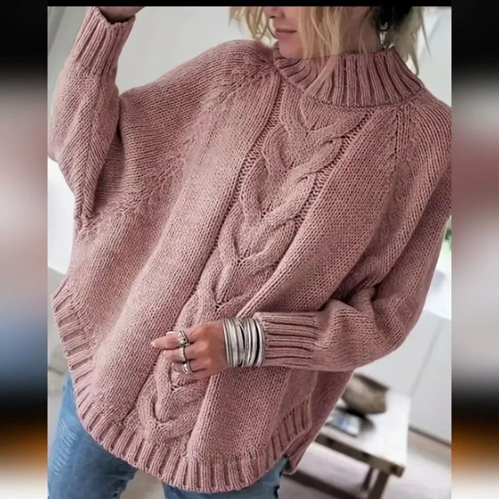 Boutique 9 Mauve Cable Knit Turtleneck Sweater - Picture 2 of 4